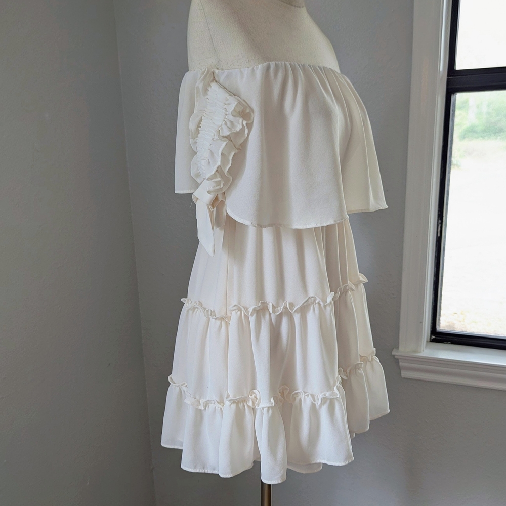 Mable By Anthropologie Cream Ruffle Tiered Mini Dress Romantic Preppy - Picture 3 of 12